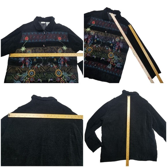 WHITE STAG Floral Embroidered Tapestry Lined Jacket Black Beaded Womens L 12/14 - Picture 6 of 12